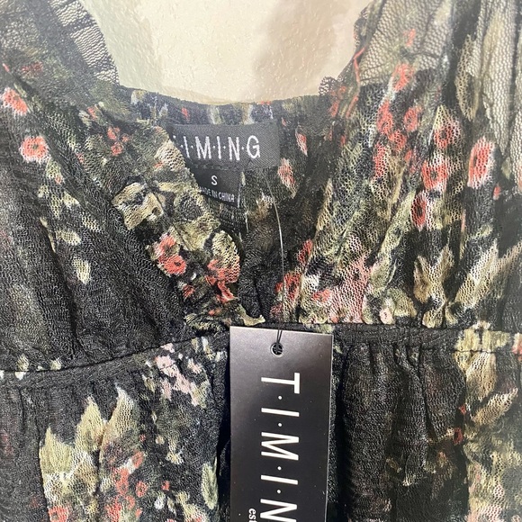 Black floral sheer strappy V-neck ruffle open back overlay midi dress. Pretty!🌸 - Picture 14 of 16